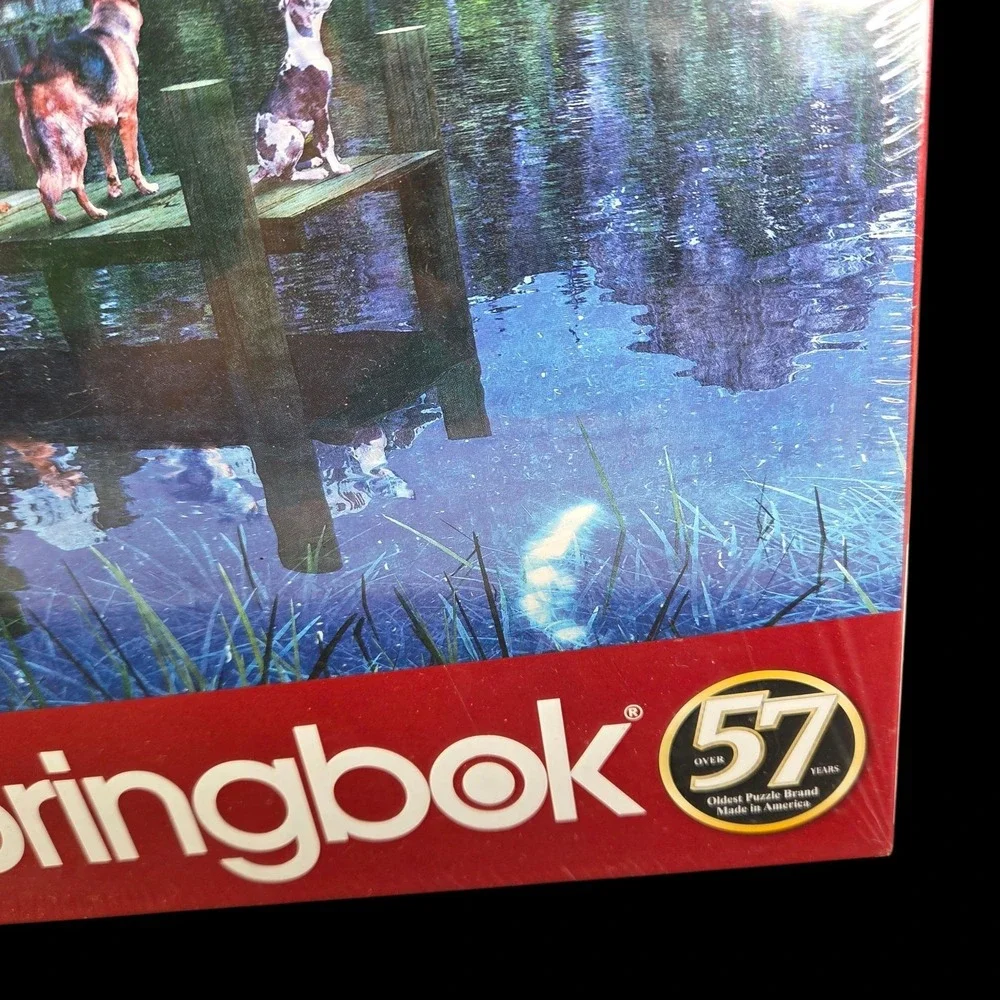 Springbok Moonlit Night 1000 Piece Puzzle 24 x 30 Dogs Cabin Lake Mountains New‎
